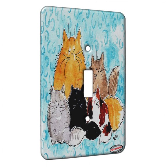 KuzmarK™ Single Gang Toggle Switch Wall Plate - Maine Coon Kitty Family Mama and Four Kittens Abstract Cat Art by Denise Every