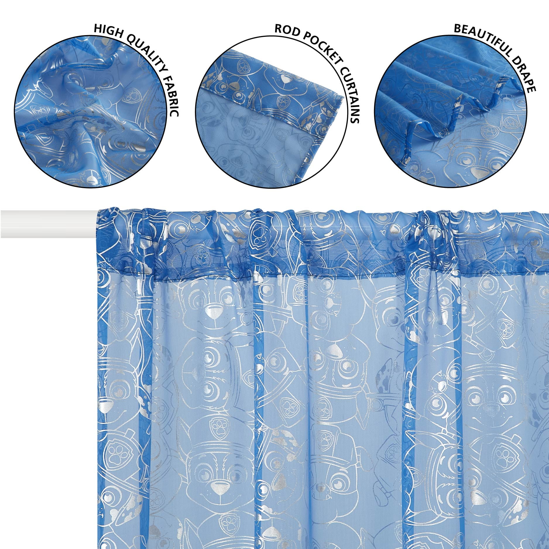 Paw Patrol 38" x 84" Metallic Sheer Curtain Panel