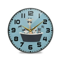 Yayeee Wall Clock for Living Room 9.5 inch Battery Operated Round with Holder, Pirate Animals