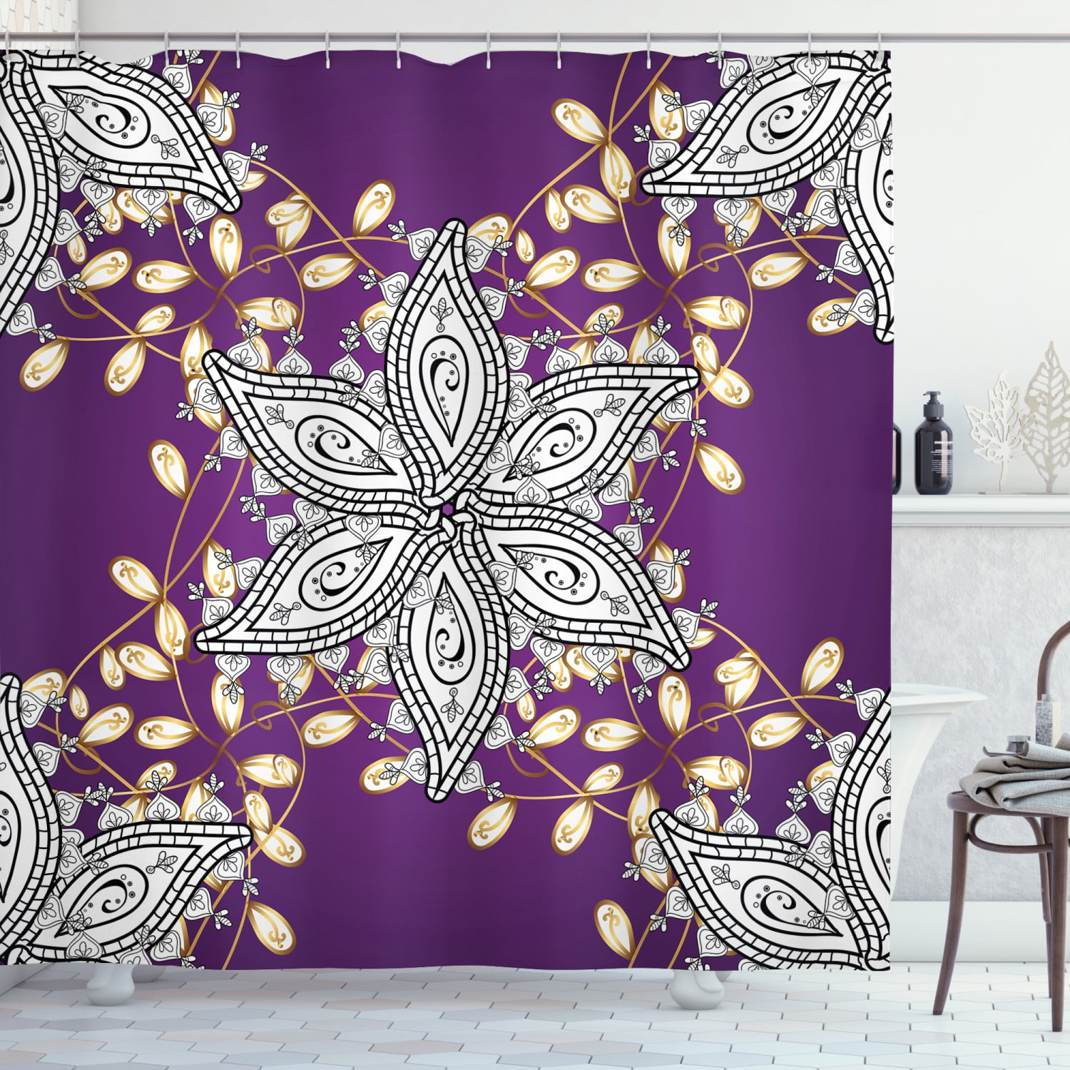 Mauve Decor Shower Curtain, Vintage Oriental Display with Moroccan