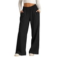 thumbnail image 2 of Women's Casual Cotton Straight Leg Trousers, High Elastic Waist & Loose Wide Leg Fit, Soft Breathable Fabric, Flowy Pull On Pants for Office Everyday Summer | TruHer,Black L, 2 of 9