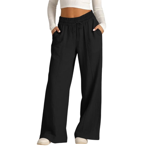 Womens Sweatpants Casual Solid Color Wide Leg Pants Drawstring Double Pockets Sport Pants High Waist Long Pants For Gym Or Lounging With A Relaxed Athletic Fit Work Pants Women
