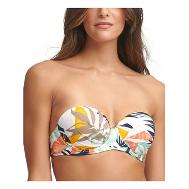 CALVIN KLEIN Women's White Tropical Print Stretch Molded Cup Lined Convertible Sweetheart Swimsuit Top M