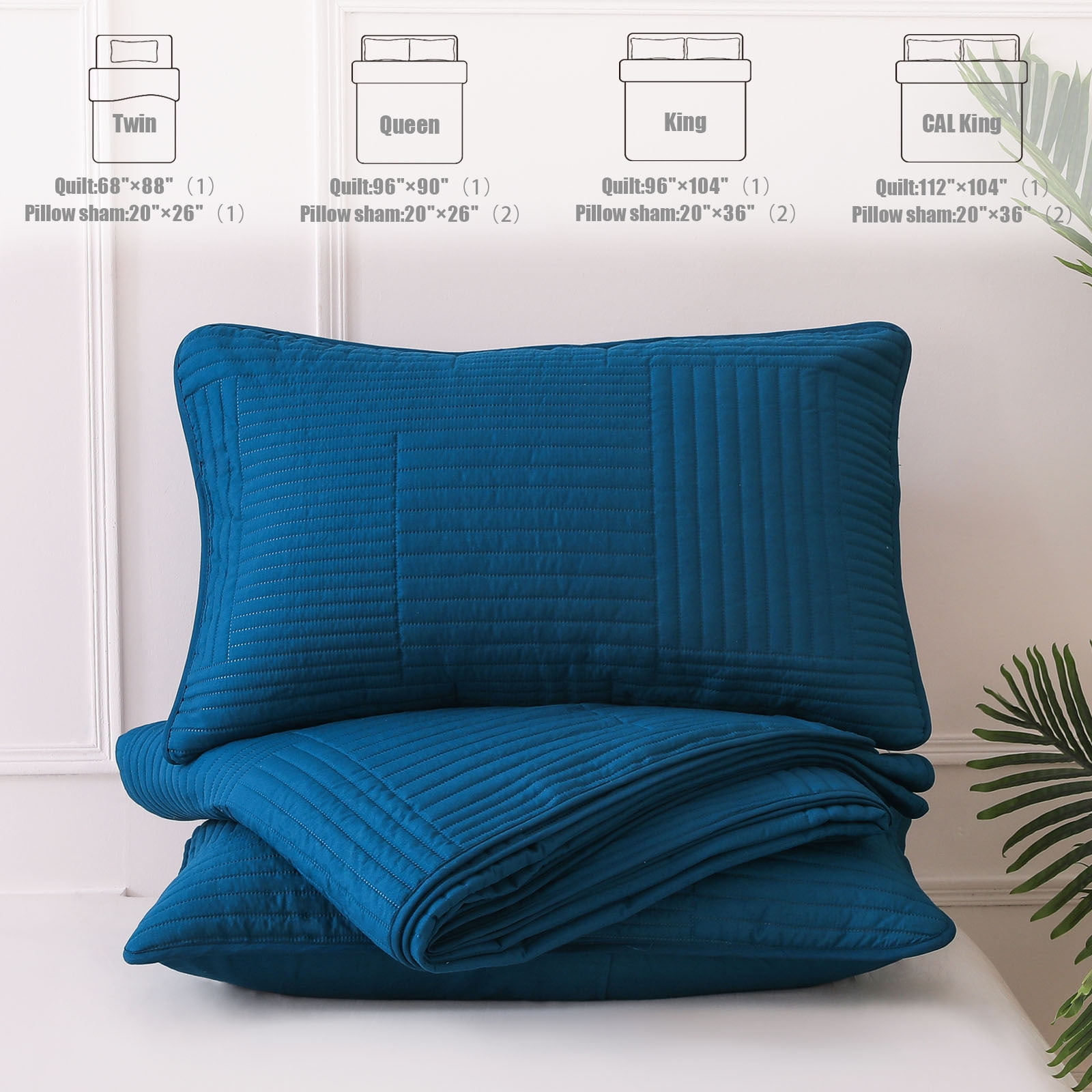 Whale Flotilla Twin Quilt Set, Soft and Lightweight Bedspreads Coverlet with Striped Pattern, Reversible Bedding Sets with Pillow Shams, 68x88 Inches, Blue