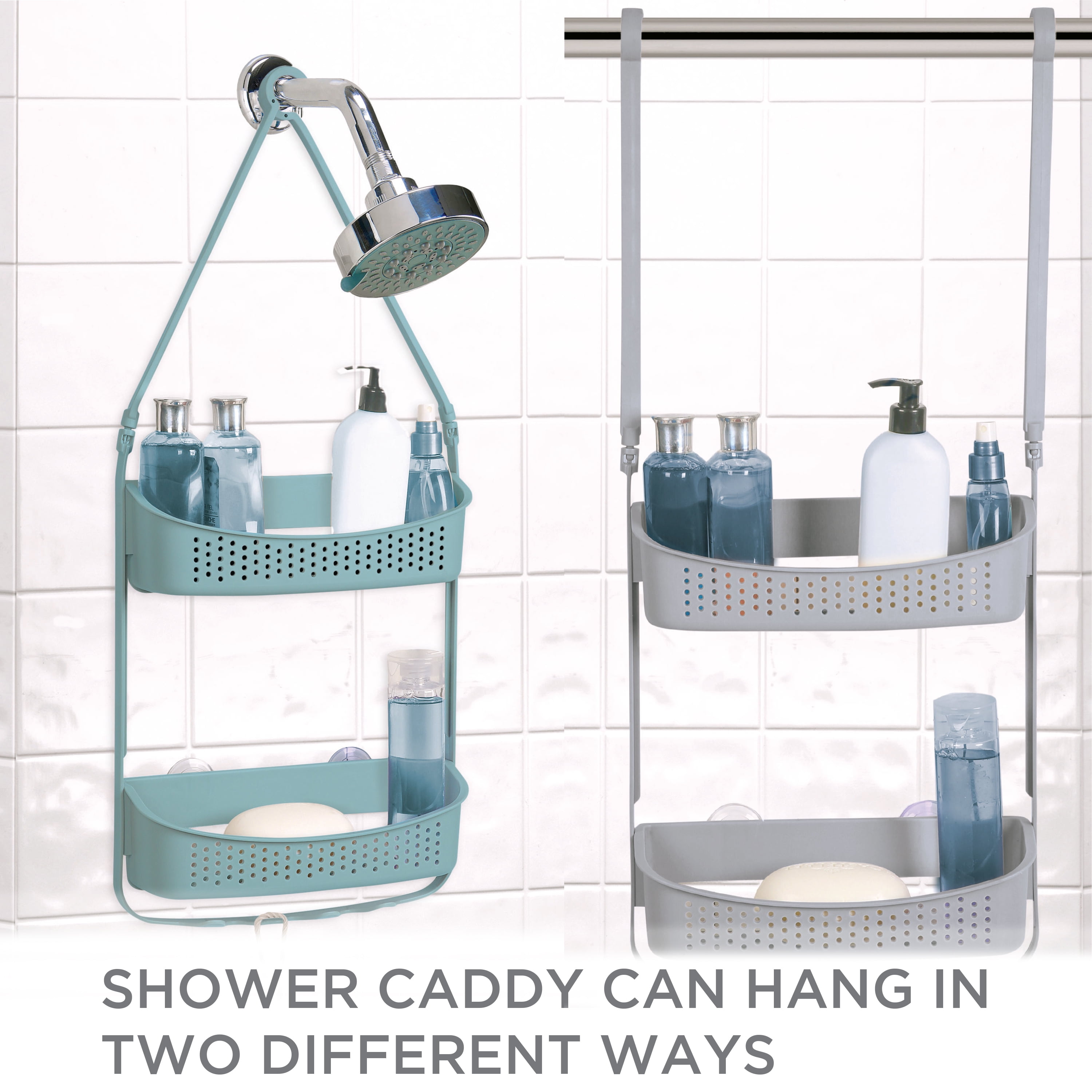 Two Tier Jumbo Aluminum Glass Wall Mounted Shower Caddy Clear - Bath Bliss
