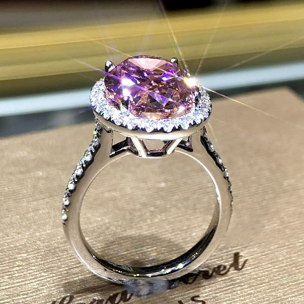 Charm Ladies 925 Plata Piedra preciosa rosa Cuadrado y CZ Anillo de piedras preciosas Damas Joyeria de compromiso de boda nupcial JM Walmart en linea