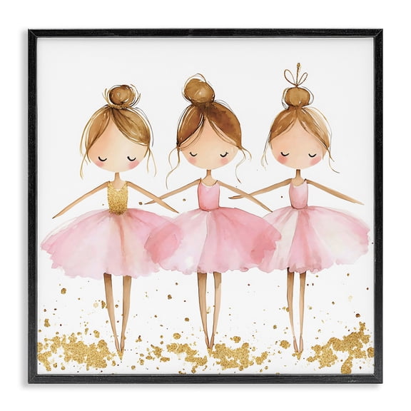 Stupell Industries Cottage Ballerina Trio in Pink Tutus Black Framed Giclee Art, 12 x 12, by Creative Studio