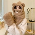 thumbnail image 2 of Hooded Scarf Gloves Hat 3 in 1 for Women in Winter, Faux Fur Soft Thick Warm Hat with Bear Ear Set, 2 of 5