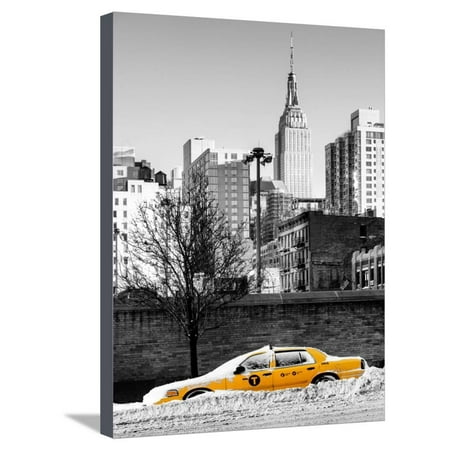 NYC Yellow Taxi Buried in Snow near the Empire State Building in Manhattan Stretched Canvas Print Wall Art By Philippe