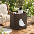 Square Tissue Box Cover Two-layer Brown Grape Pattern Leather Holder ...