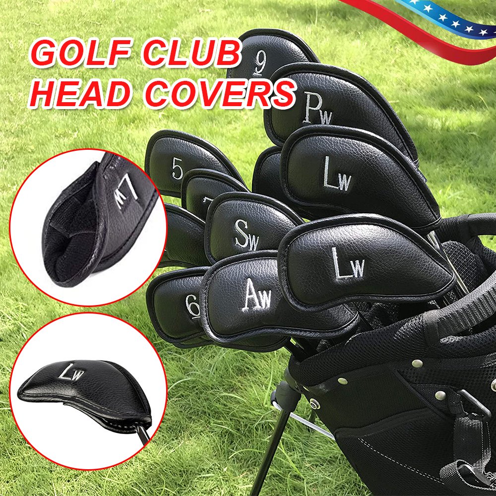 Golf Club Iron Covers 12 Pack, Synthetic Leather Deluxe Head Cover Set