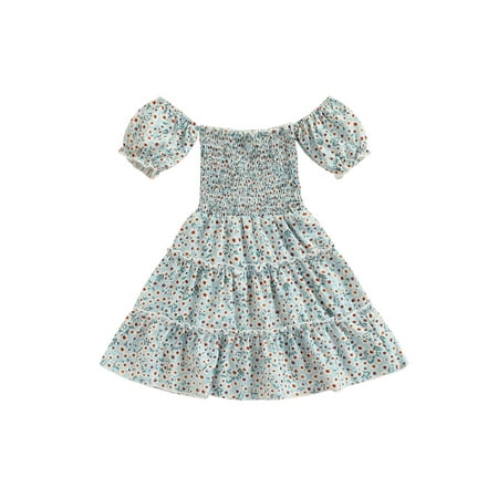 

Nokpsedcb Toddler Baby Girl A-Lined Dress Short Sleeve Off-Shoulder Neck Floral High Waist Midi Spring Casual Summer Skirt Light Green 5-6 Years