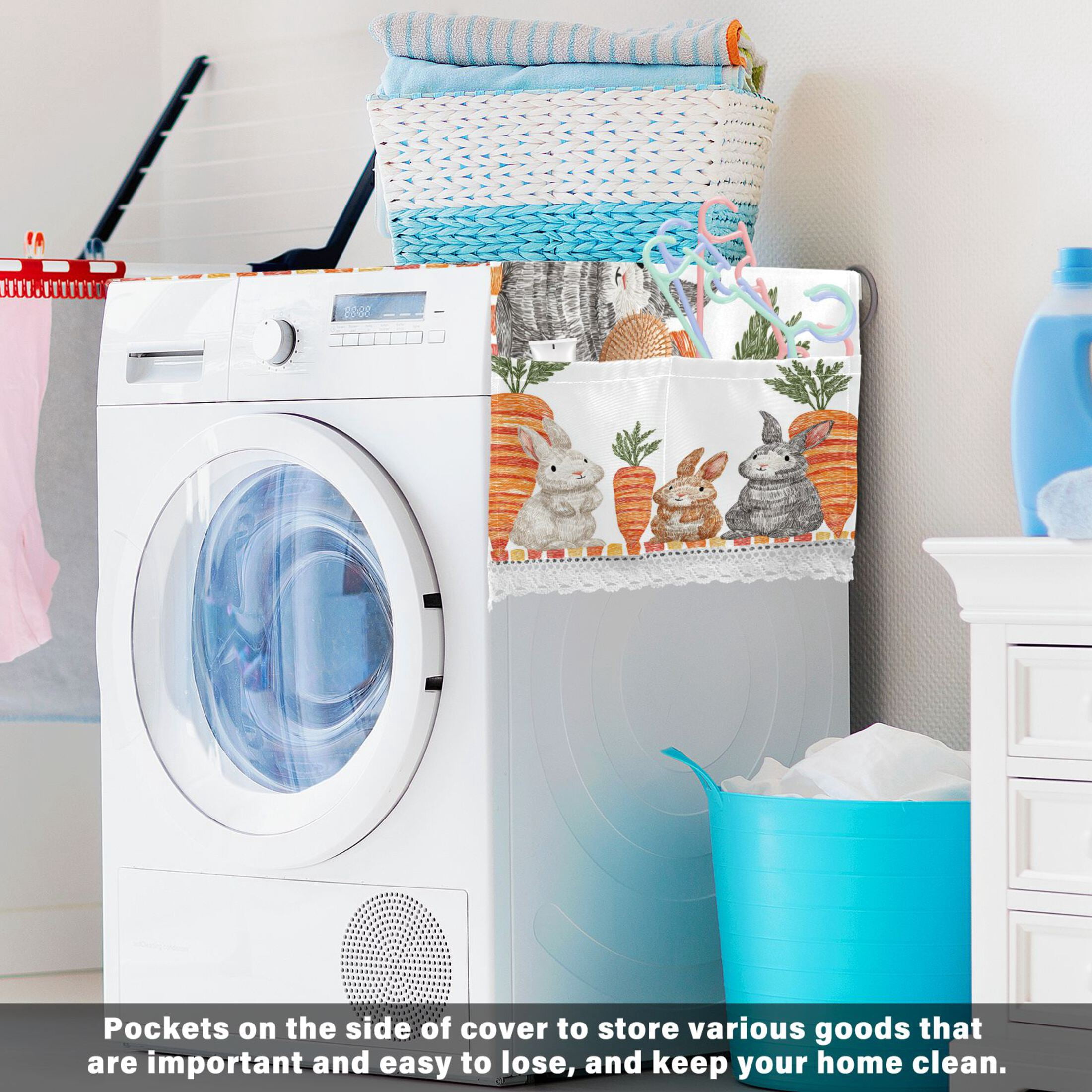 Wobogo Carrot Patch Bunnies Washing Machine Cover Dustproof Washer Dryer Cover Waterproof Laundry Room Decorative Protector