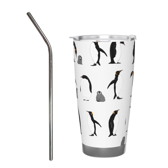 20oz Penguin Tumbler with Handle and Straw Cute Arctic Bird Stainless Steel Insulated Travel Coffee Cup Gift with Stainless Steel Straw