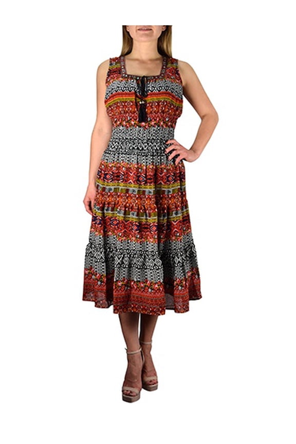 Floral Print Gypsy Cinched Waist Midi Dress
