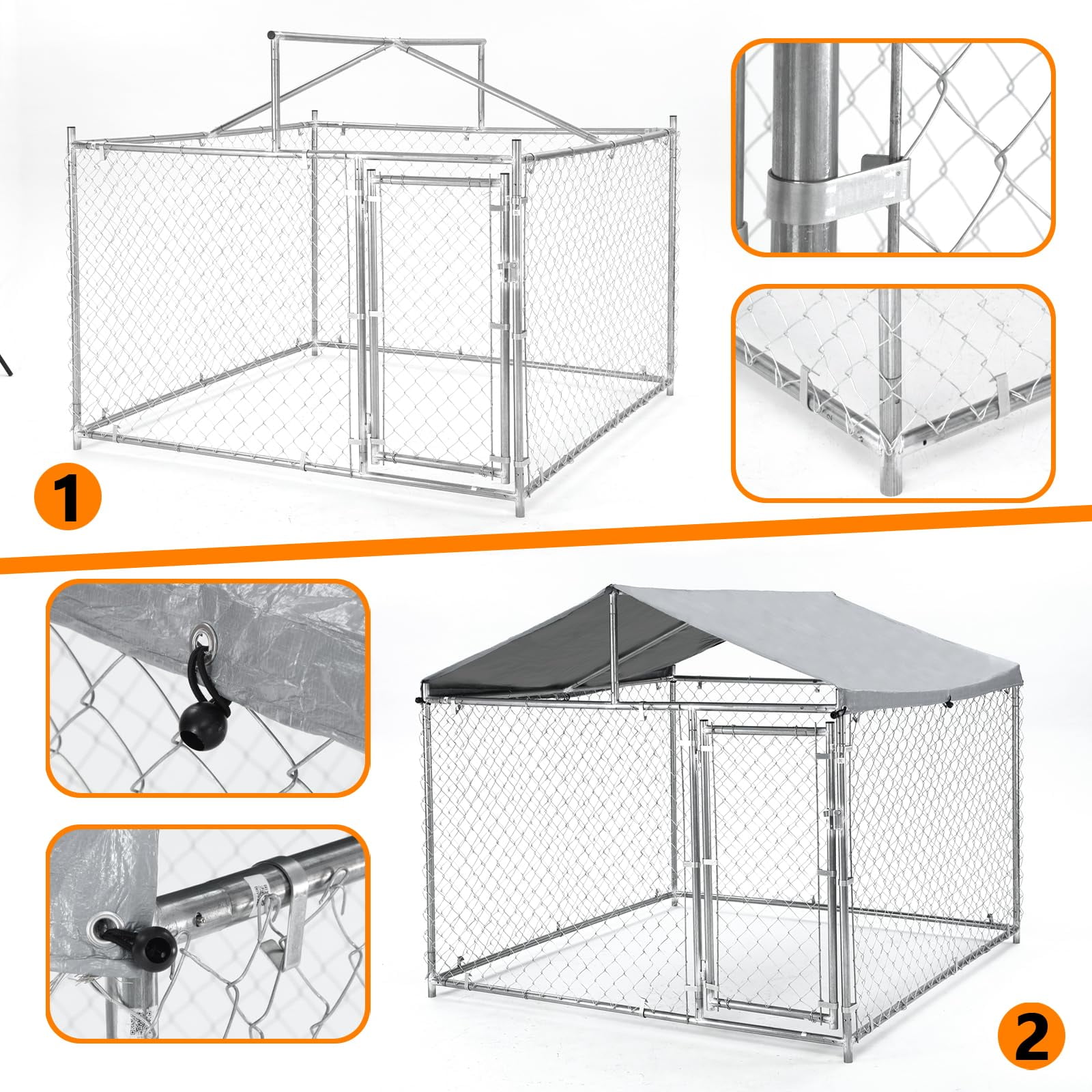 79Inch Heavy Duty Dog Crate with Pointed Roof: Indestructible Large Kennel for Indoor & Outdoor Use, Removable Trays, Easy Assembly in Less Than 10 Minutes