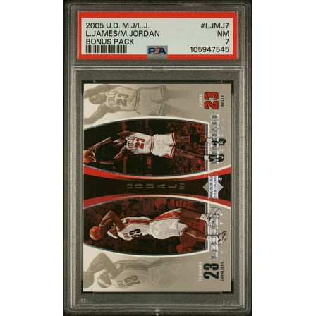 Michael Jordan LeBron James 2005 Upper Deck Bonus Pack Basketball Card #LJMJ7 Graded PSA 7 Cert # 105947545