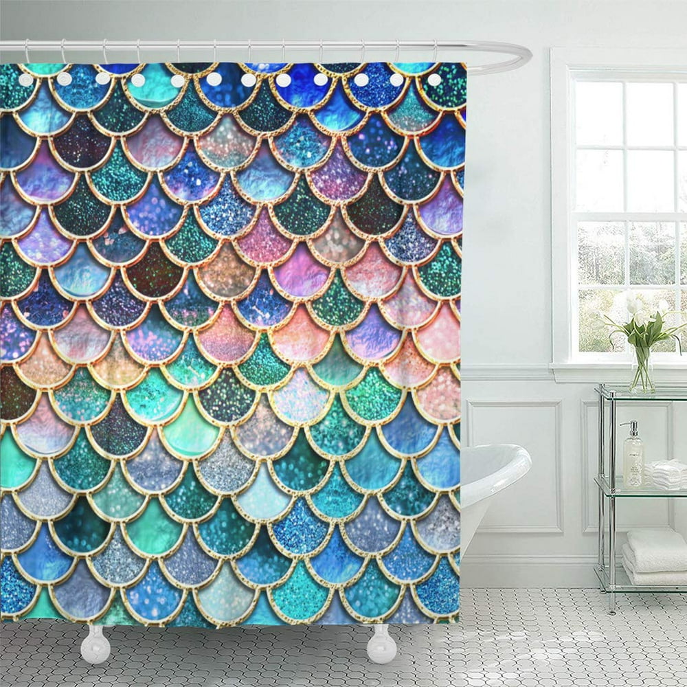 ATABIE Teal Metal Pink Mermaid Scales Mermaidscales Fish Shower Curtain