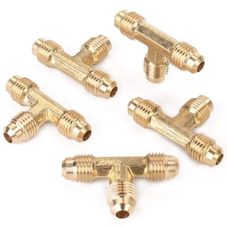 LTWFITTING Brass 1/4 OD Flare Tee Brass Flare Tube Fitting(Pack of 5)