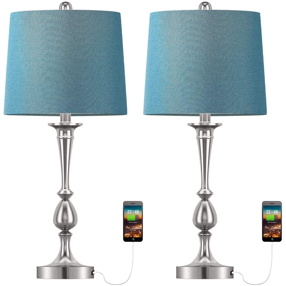 USB Table Lamp Set of 2 Modern Bedside Night Lamp with USB Port for