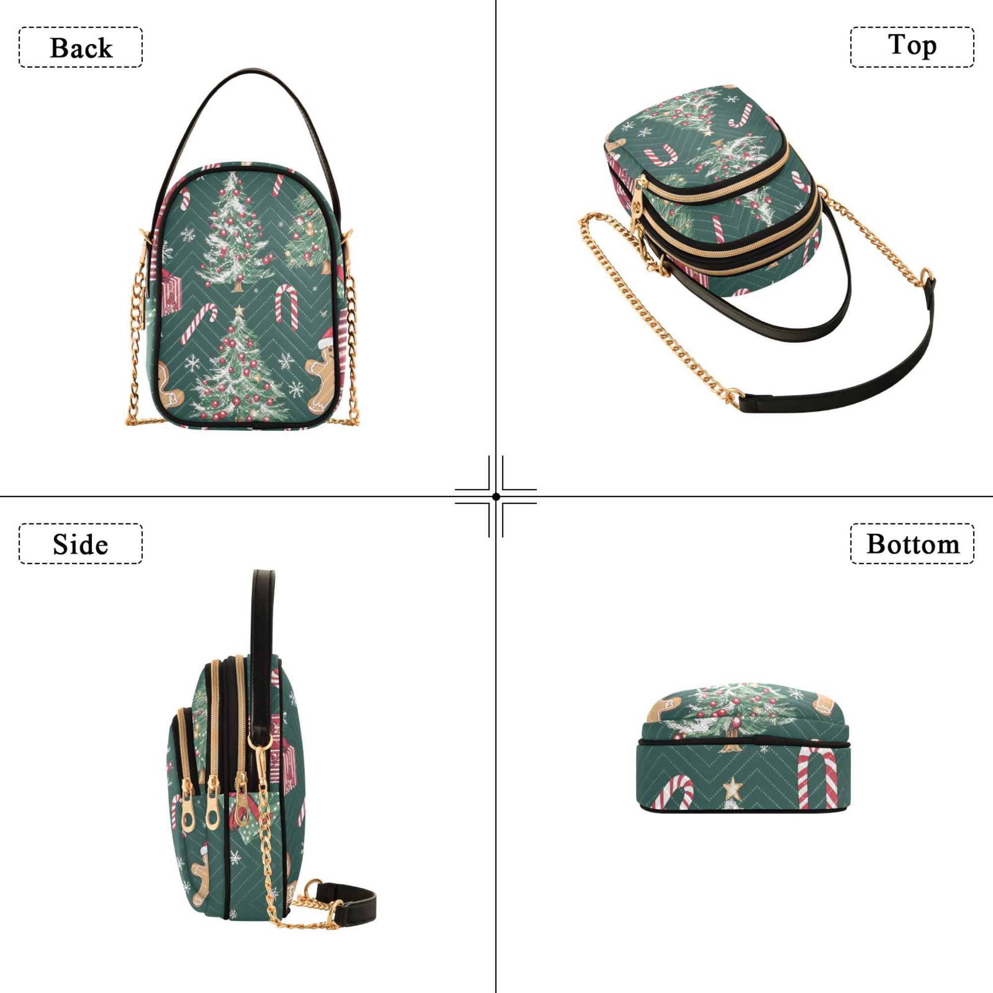 FORMRS Crossbody Bag for Women Quilted Travel Shoulder Cell Phone Purse with Chain Strap Handbag, Red Christmas Gingerbread