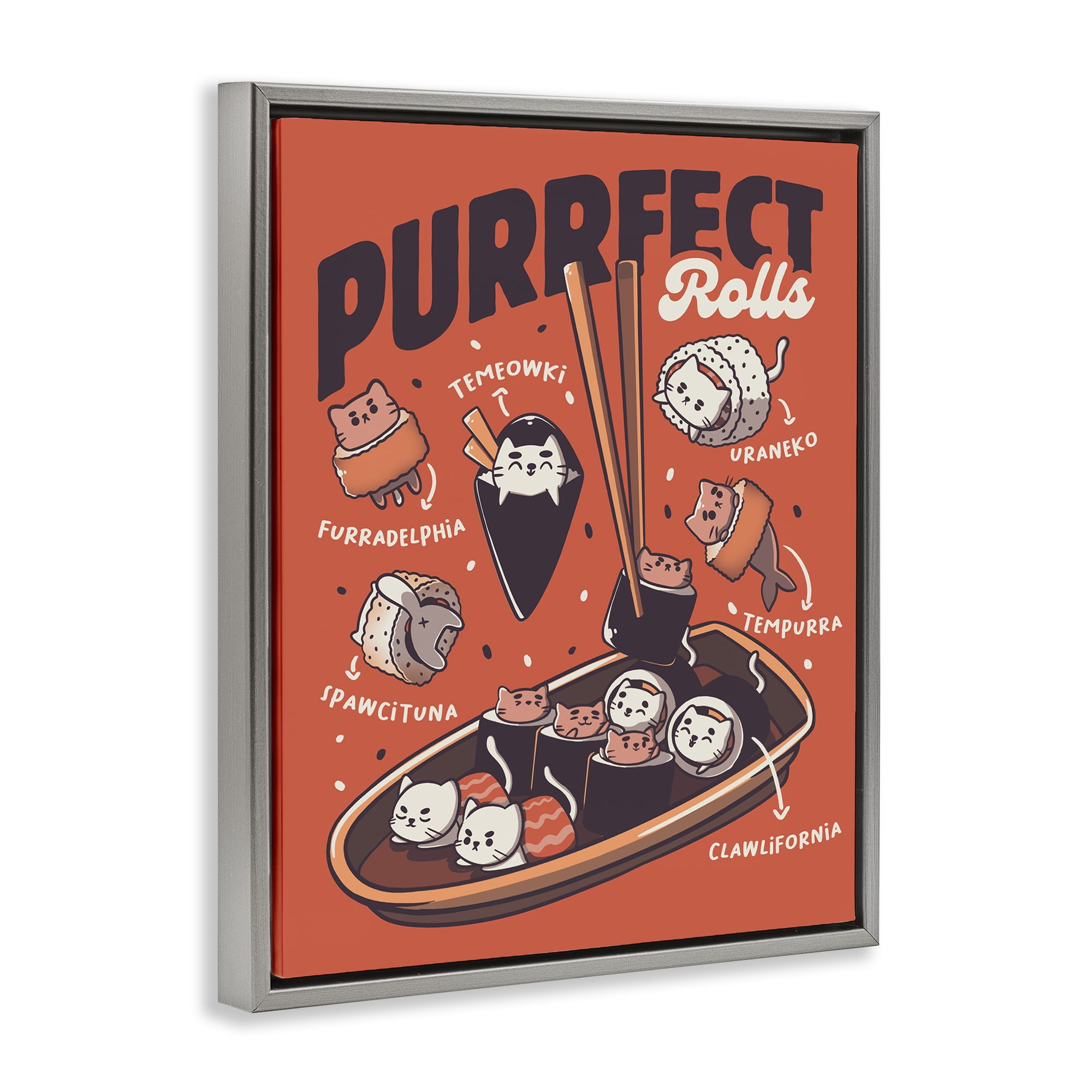 Stupell Industries Purrfect Rolls Sushi Cats Gray Framed Floater Canvas Wall Art, design by Tobe Fonseca