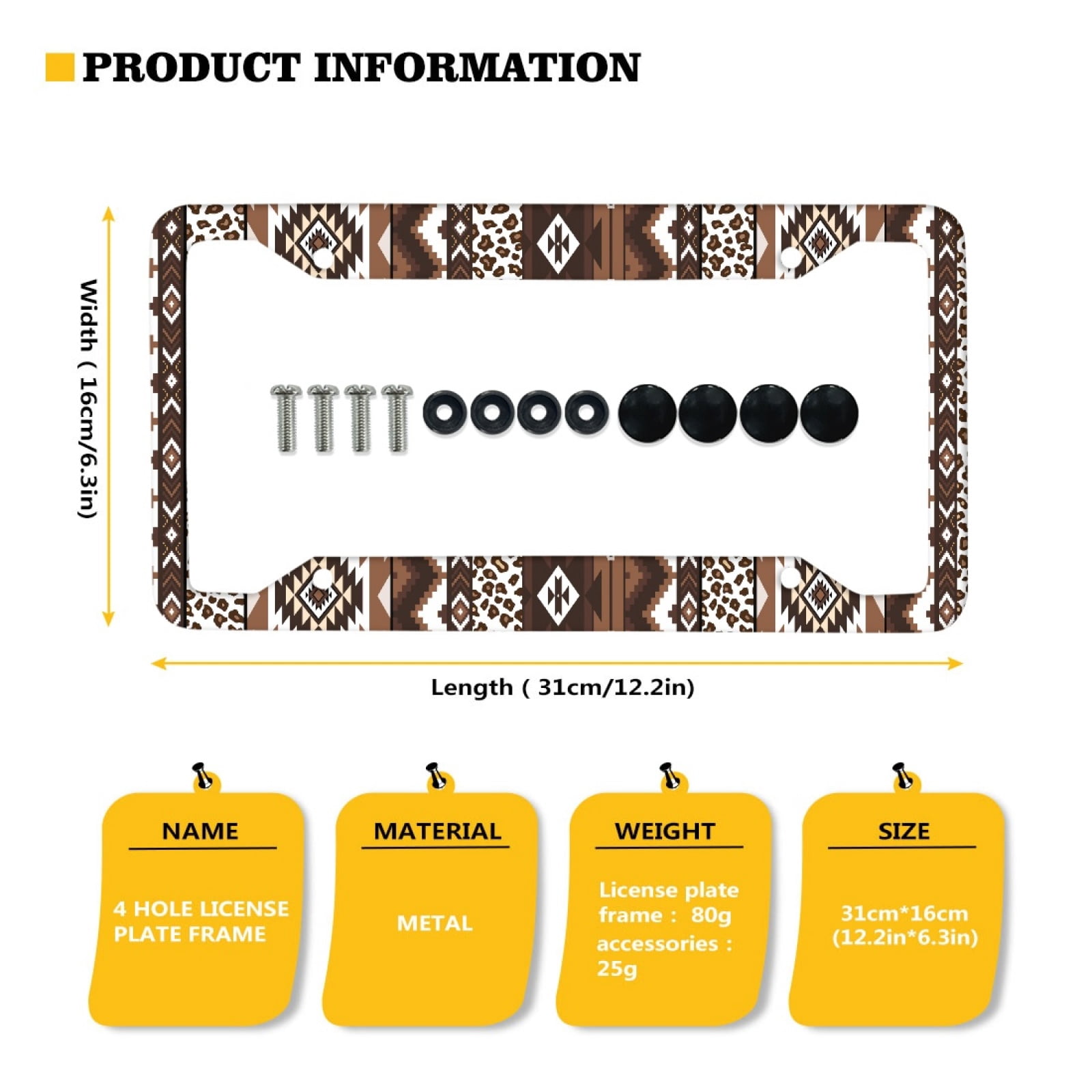 Renewold American Tribal Brown Leopard Print Automotive Frame License Plate Frame for SUV Truck Vans Sedans, Vanity Tag Frame for Men Women, 2 Pack