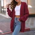 thumbnail image 5 of Women's Collarless Knit Cardigan Open Front Long Sleeve Lightweight Casual Plus Size Top, 5 of 5