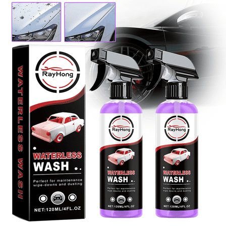 Waterless Wash - No Rinse Car Wash Spray, Deep Clean, Streak-Free Maintenance for Cars/Motorcycles, Anti-Fouling & Water-Repellent, 120ml/4FL.OZ Bottle (2-Pack)