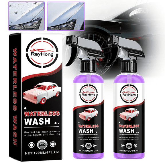 Waterless Wash - No Rinse Car Wash Spray, Deep Clean, Streak-Free Maintenance for Cars/Motorcycles, Anti-Fouling & Water-Repellent, 120ml/4FL.OZ Bottle (2-Pack)