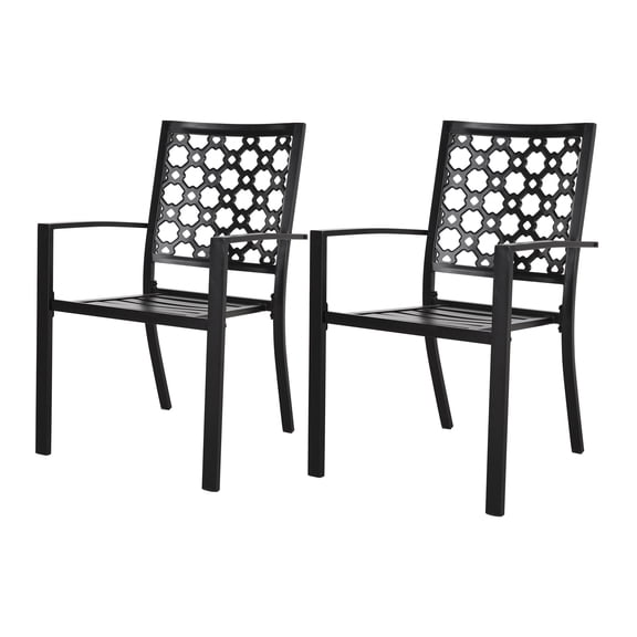 Stackable Outdoor Patio Chairs Set of 2, Black Wrought Iron Metal Outdoor Dining Chairs 450LBS, High Back Heavy Duty Durable Outdoor Bistro Chair for Outside, Lawn, Backyard, Deck, Exterior, Porch