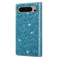 thumbnail image 3 of TECH CIRCLE Zipper Wallet Case for Google Pixel 8,Bling Glitter Fashion PU Leather Magnetic Clasp Flip ID Credit Card Slots Purse Folio Phone Cover with Wrist Strap for Google Pixel 8 6.2",Skyblue, 3 of 7
