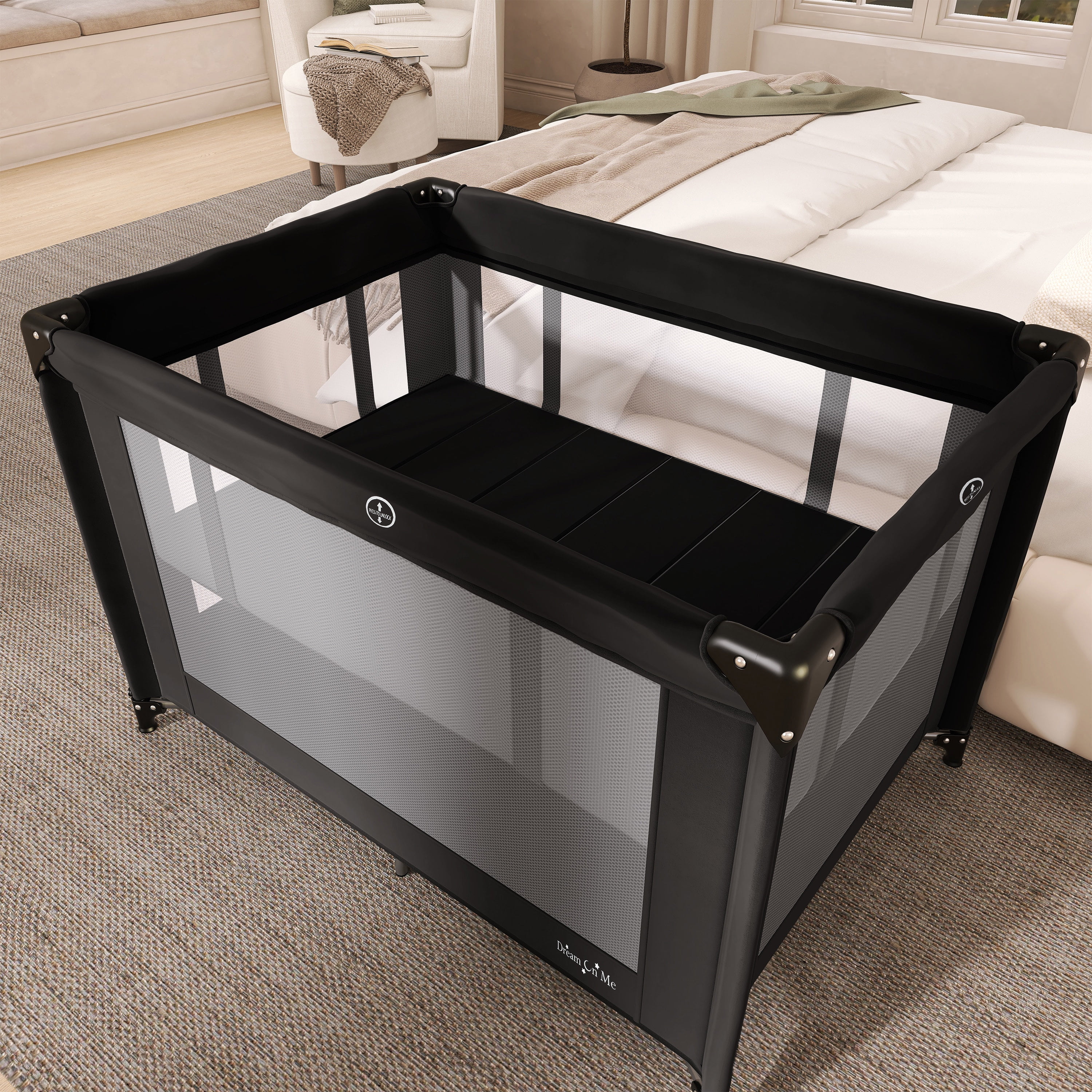 Dream on Me Zazzy Portable Play yard with Bassinet, Black, Unisex