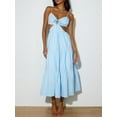 thumbnail image 3 of Kmbangi Robe Midi Cami d'Été pour Femmes Couleur Unie Bretelles Spaghetti V-Cou Coupe Plage Robe Fluide, 3 of 7
