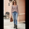 thumbnail image 4 of Camisa de Larga con Cuello en V para Mujer, Túnica de Otoño, Suéter Informal Elegante, Ropa y . Rosa XL, 4 of 9