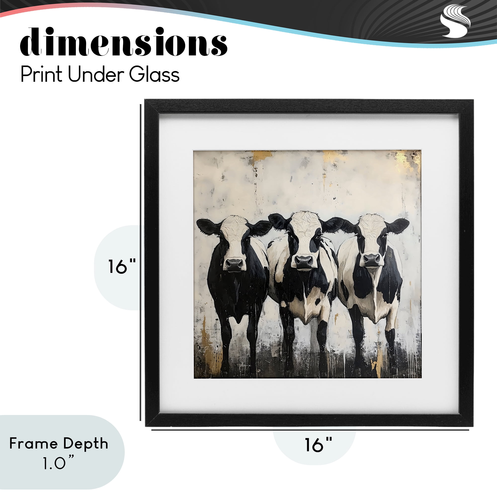 Stupell Industries Three Spotted Cows Black Framed Print Under Glass, design by Creative Studio