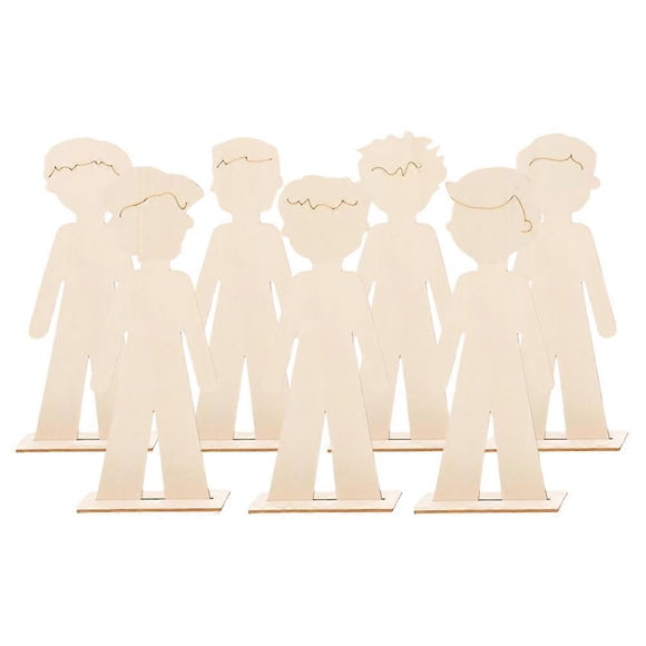 Wooden Figurines for Crafts Creative Kids Painting Craft Kit with Boy Shapes Natural Wood Beige 7pcs