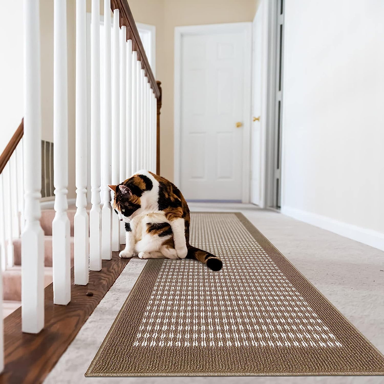 Findosom 2'x6' Hallway Runner Rug Non Slip Entryway Mat with Rubber Backing Machine Washable Laundry Runner Rug Long Indoor Doormat Entrance Floor Mat Runner for Garage Kitchen Laundry Brown