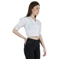 thumbnail image 4 of Moomaya Puff Sleeve Crop Top For Women Solid Button Down Collar Designer Shirt, 4 of 7
