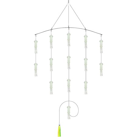 BLUEWING 36in Fishing Soft Squid Spreader Bar Offshore Fishing Spreader Bar with 9in Soft Squid and Big Game Trolling Lure for Wahoo Tuna Marlin Mahi Mahi Luminous