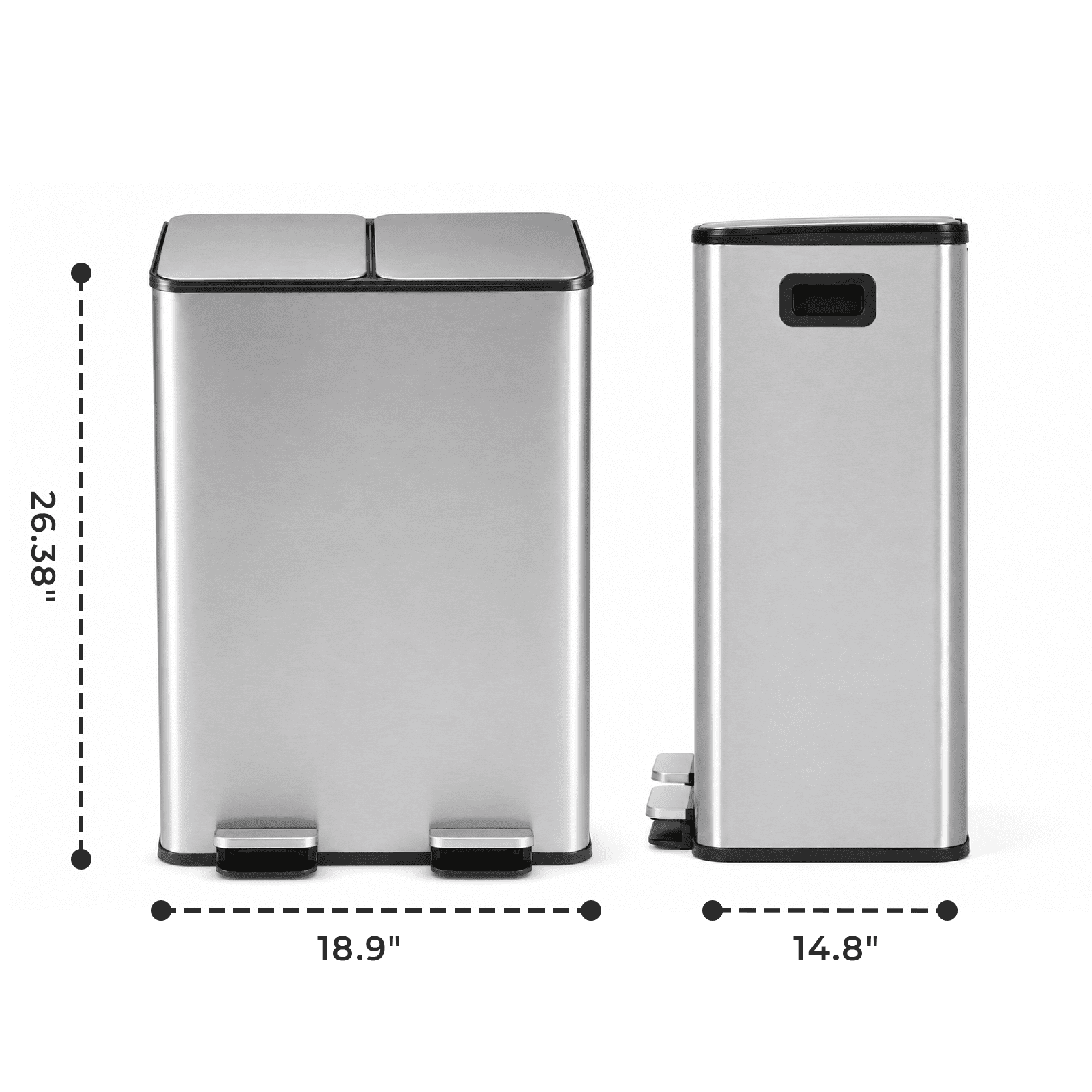 Alvantor Dual Bin Trash Can, 2 x 8 Gallon (2 x 30 L) Garbage Can for Kitchen, Soft-Close Lid and Removable Inner Buckets, Odor Control, Fingerprint-Resistant, Stainless Steel