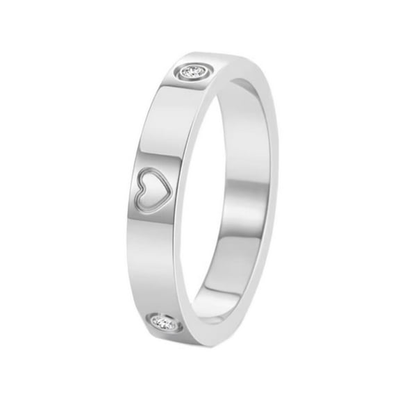 PAMTIER Women's Stainless Steel 4MM Simple Love Heart Wedding Band Ring with Cubic Zirconia Silver Size 7