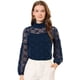 thumbnail image 1 of Blusas de manga larga de encaje para mujer Blusas florales elegantes con cuello con volantes Azul Marino S, 1 of 4