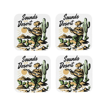 

Vsdgher Cowboy Playing Guitar Leather Coasters for Drinks Durable Drink Coasters 4 Set for Tabletop Protection Luxurious Home Décor and Housewarming Gift-Square