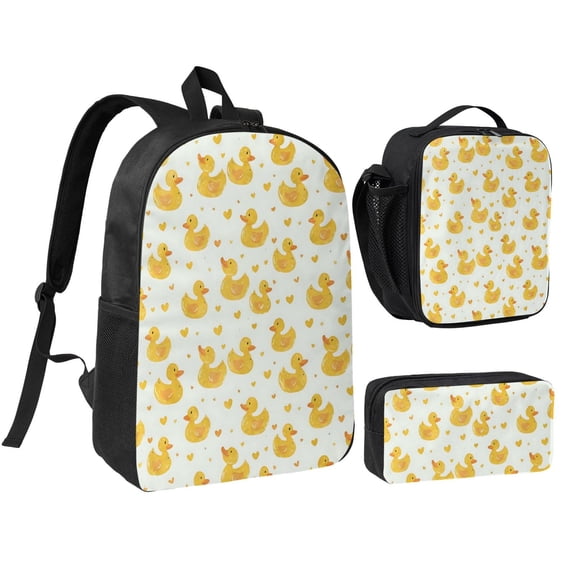 Cute Rubber Duck Backpack Set 3pc ,Backpack with Lunch Bag and Bag 17 Inch