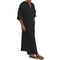 thumbnail image 3 of Men's Long Sleeve Robe Roll Up Long Sleeve Linen Side Split Kaftan Thobe with Pockets Long Gown Casual Shirt, 3 of 6