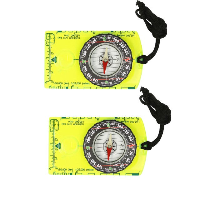 JUNWELL 2 Pack Map Compass with Adjustable Declination - Handheld Orienteering Baseplate Compass for Hiking Backpacking and Survival Navigation