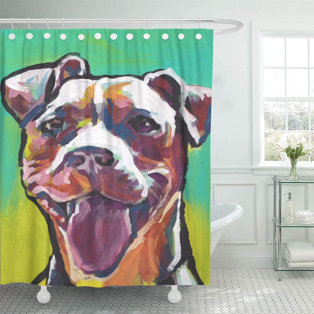Dog Shower Curtain Pit Bull Shower Curtains Colorful Bath Decor Waterproof Polyester Fabric