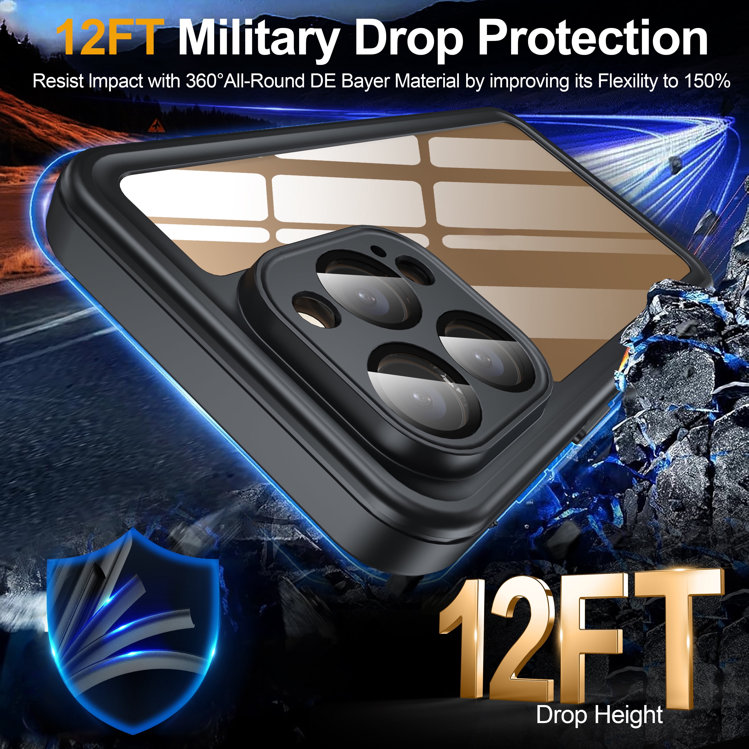 ANTSHARE For iPhone 16 Pro Case, Waterproof Built-in Screen Protector, [12 FT Military Drop Proof] [Full Body Shockproof] [Dustproof] [IP68 Underwater] Phone Case For iPhone 16 Pro 6.3''- Black