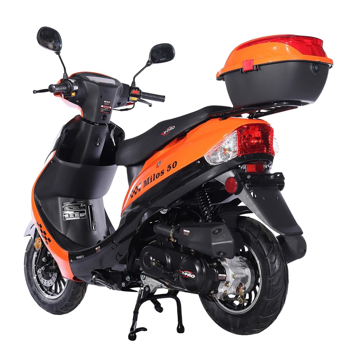 X-Pro Brand New Milos 50 Moped Scooter with 10" Aluminum Wheels, Rear Trunk, Electric/Kick Start!